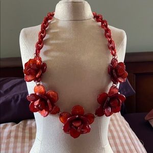 Red acrylic roses statement necklace